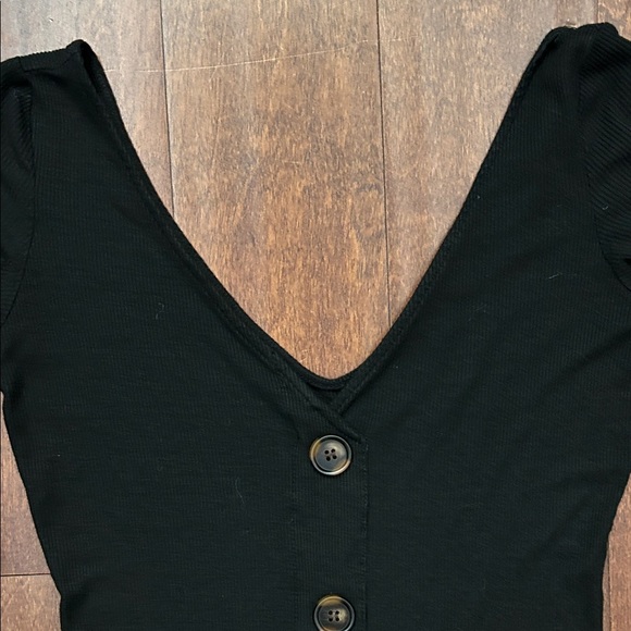 Papaya Ribbed Jersey Knit Bodycon Black Button-Front Dress, Size L - Picture 3 of 10